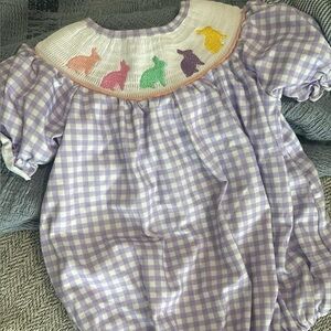 Purple Gingham Baby Romper with Bunny Design